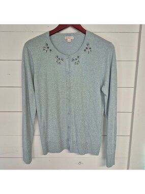 Merona Womens Light Blue Embellished Button Front Cardigan Sweater L